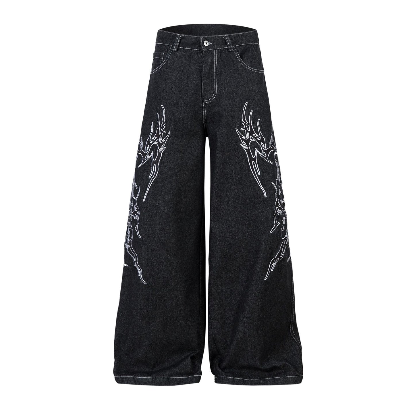 Embroidered Denim Baggy Joggers