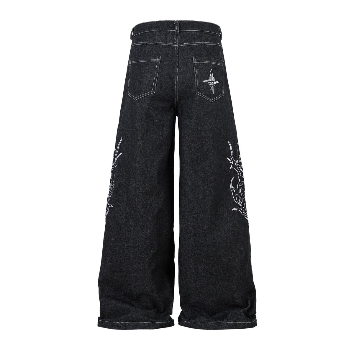 Embroidered Denim Baggy Joggers