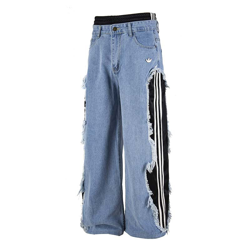 Distressed Stripe Denim Joggers