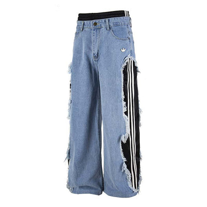 Distressed Stripe Denim Joggers