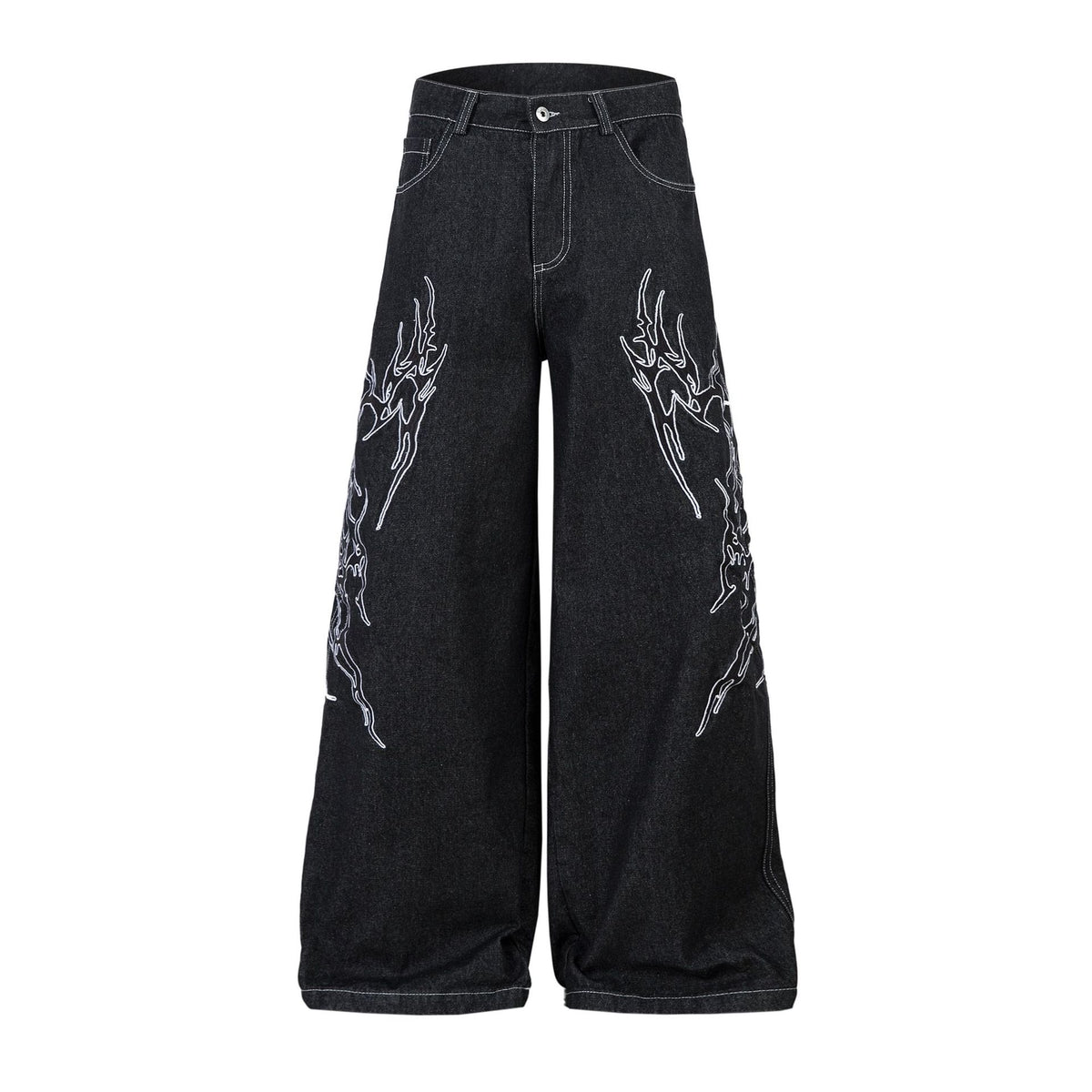Embroidered Denim Baggy Joggers
