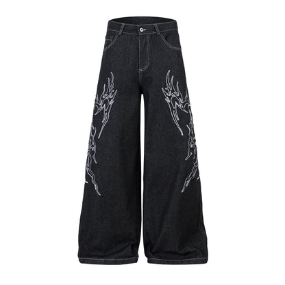 Embroidered Denim Baggy Joggers