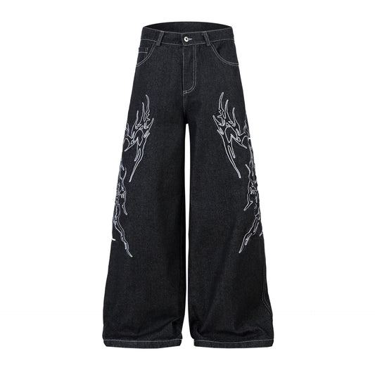 Embroidered Denim Baggy Joggers