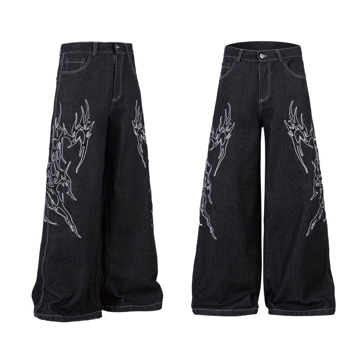 Embroidered Denim Baggy Joggers