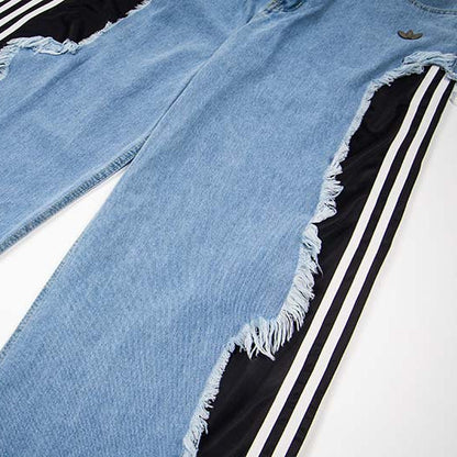 Distressed Stripe Denim Joggers