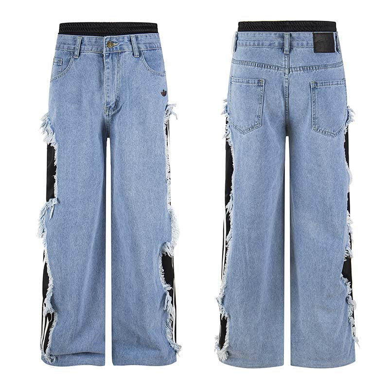 Distressed Stripe Denim Joggers