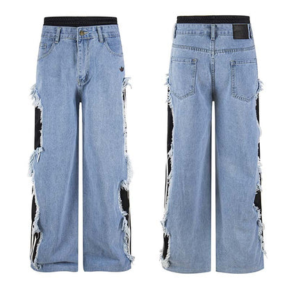 Distressed Stripe Denim Joggers