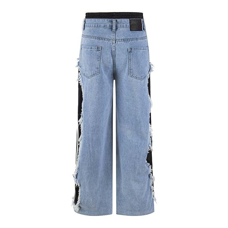 Distressed Stripe Denim Joggers