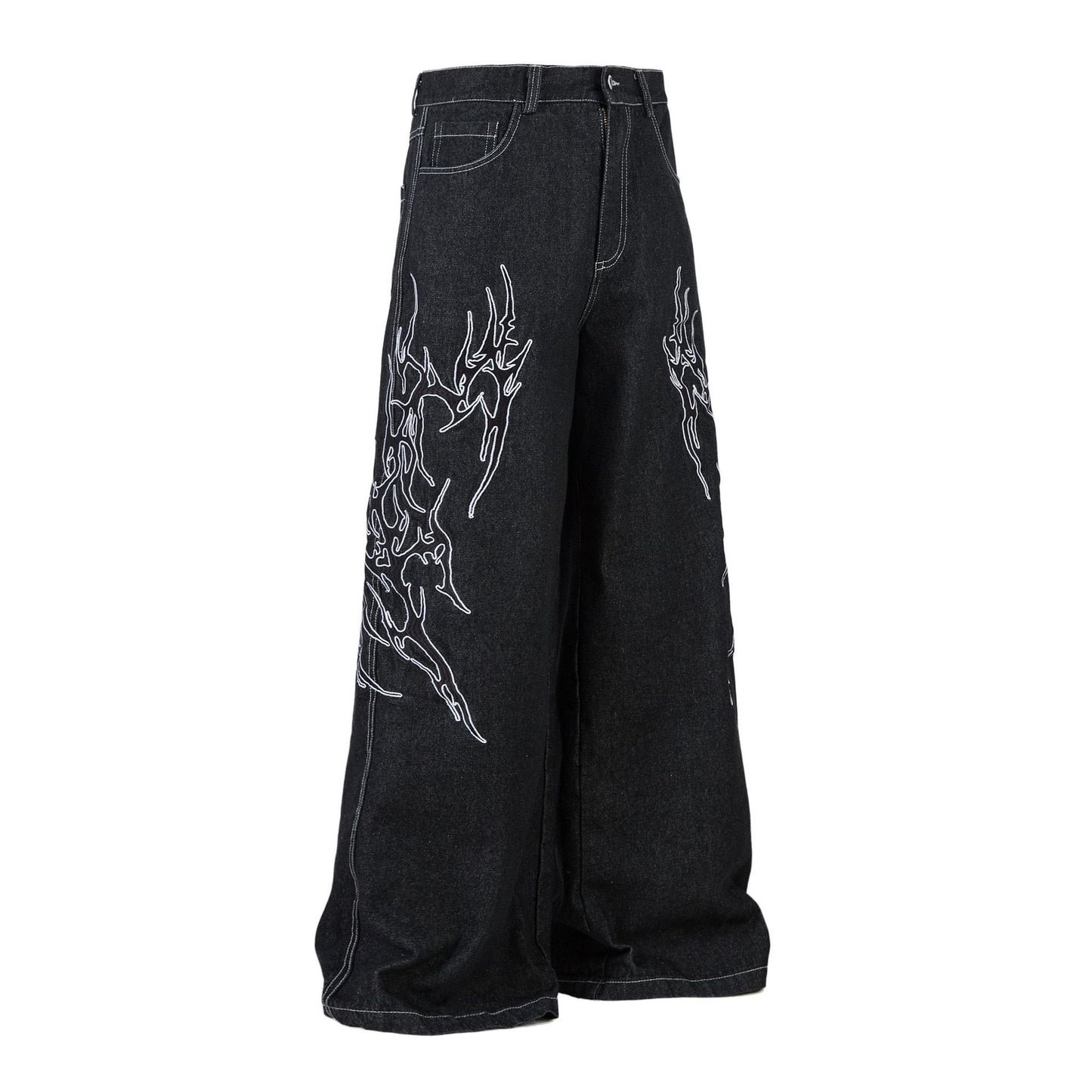 Embroidered Denim Baggy Joggers